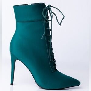 Elegant Teal Lace-Up Ankle Boots